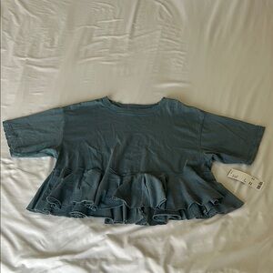 Blue Ruffle Hem Top
